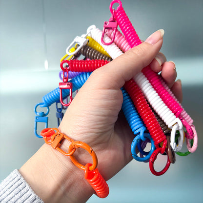 15PCS Retractable Double-Buckle Spiral Keychain Set
