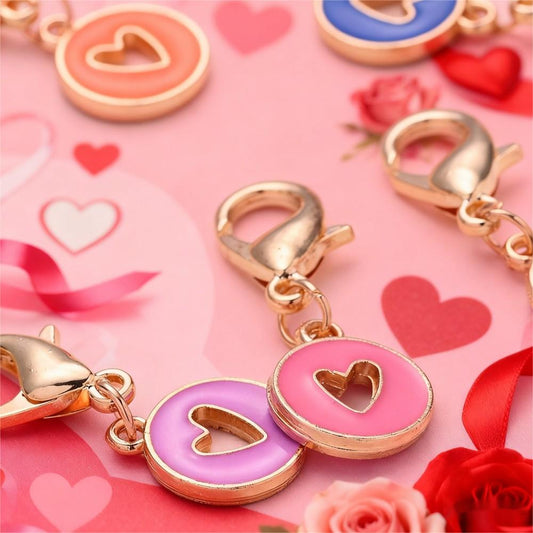 10PCS 35×12mm Hollow Heart Enamel Keychain Charm Set