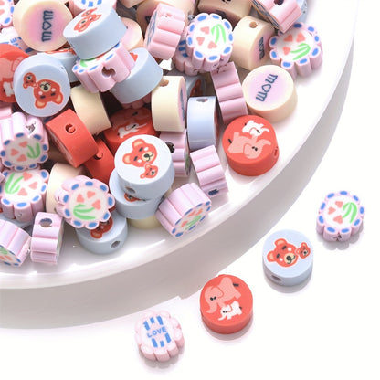Painted Love Flower Polymer Clay Beads