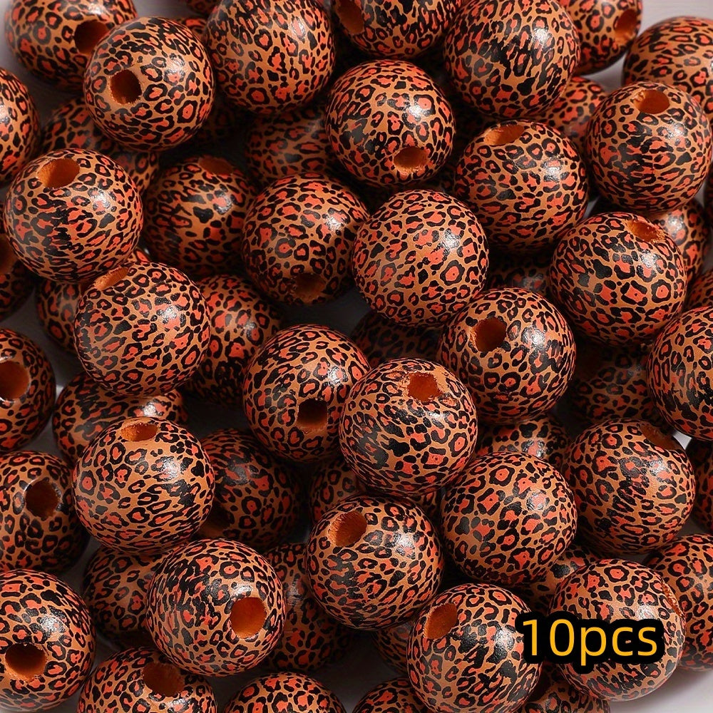 10pcs 16mm Leopard Print Wooden Beads
