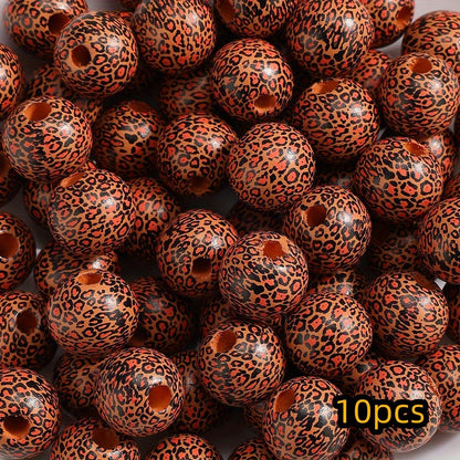 10pcs 16mm Leopard Print Wooden Beads
