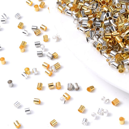 500pcs Golden & Silvery Copper Crimp End Beads