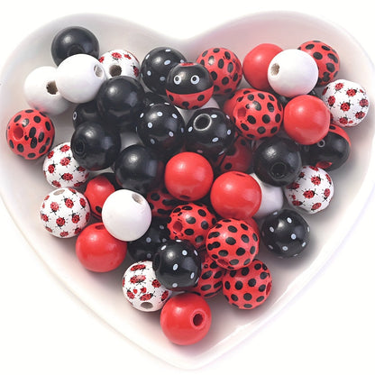 10PCS 16mm Animal Print Round Wooden Bead Set