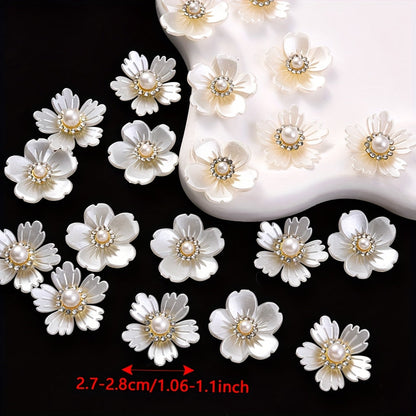 10PCS White Flower Acrylic Embellishment Set
