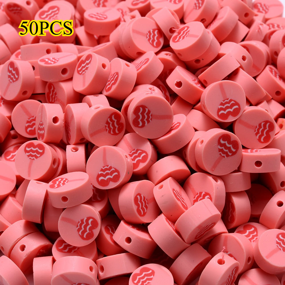 50pcs 8-10mm Red Fimo Heart Envelope Beads