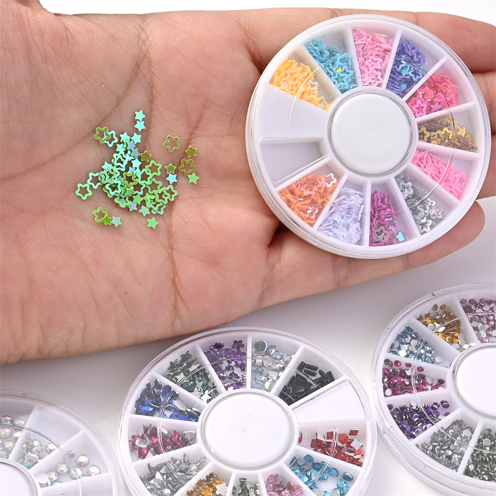 1BOX 12-Grid Transparent AB Rhinestone Sequin Set