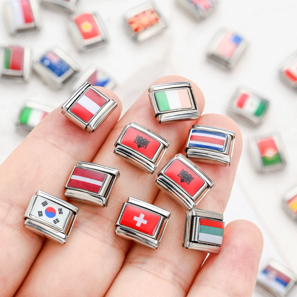 World Flag Alloy Bracelet Module