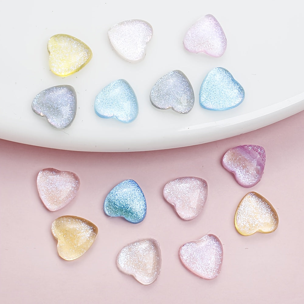 100PCS 6/8mm Glitter Resin Heart Embellishment Set