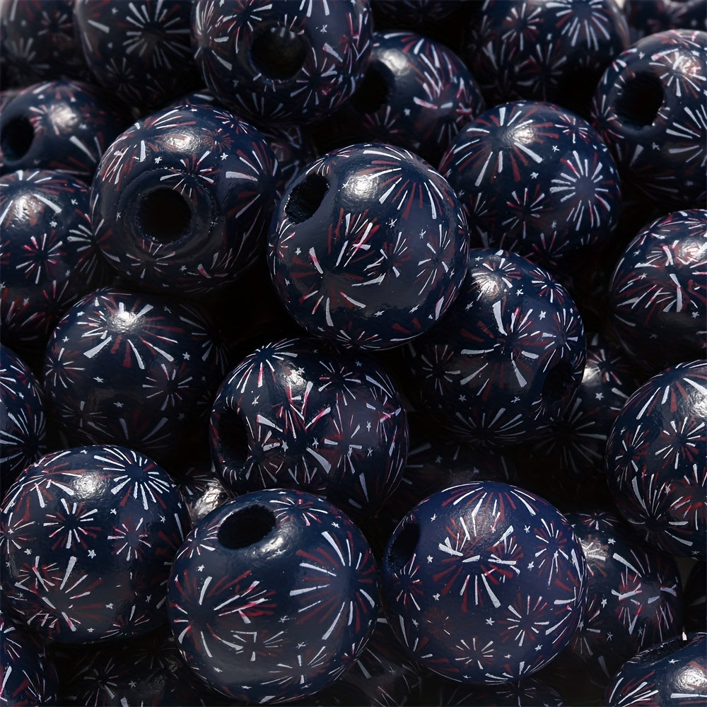 10PCS 16mm Red & Blue Wavy Star Wooden Bead Set