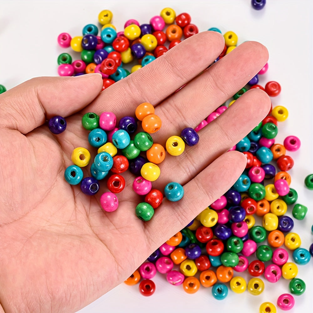 200PCS 5×6mm Rainbow Irregular Round Wood Beads