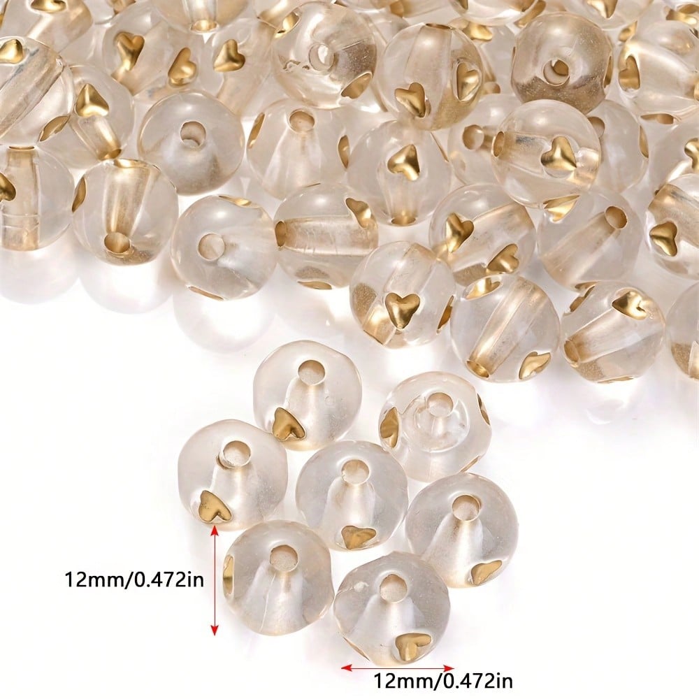 50pcs 12mm Clear Acrylic Heart Beads