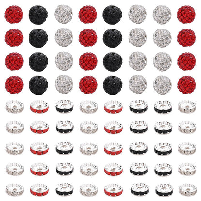 160PCS Red, Black & White Rhinestone Spacer Bead Set