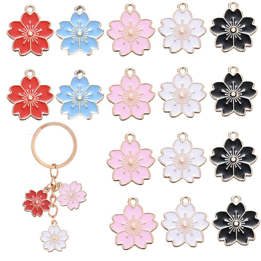 10PCS Multicolor Sakura Enamel Charm Pendant Set