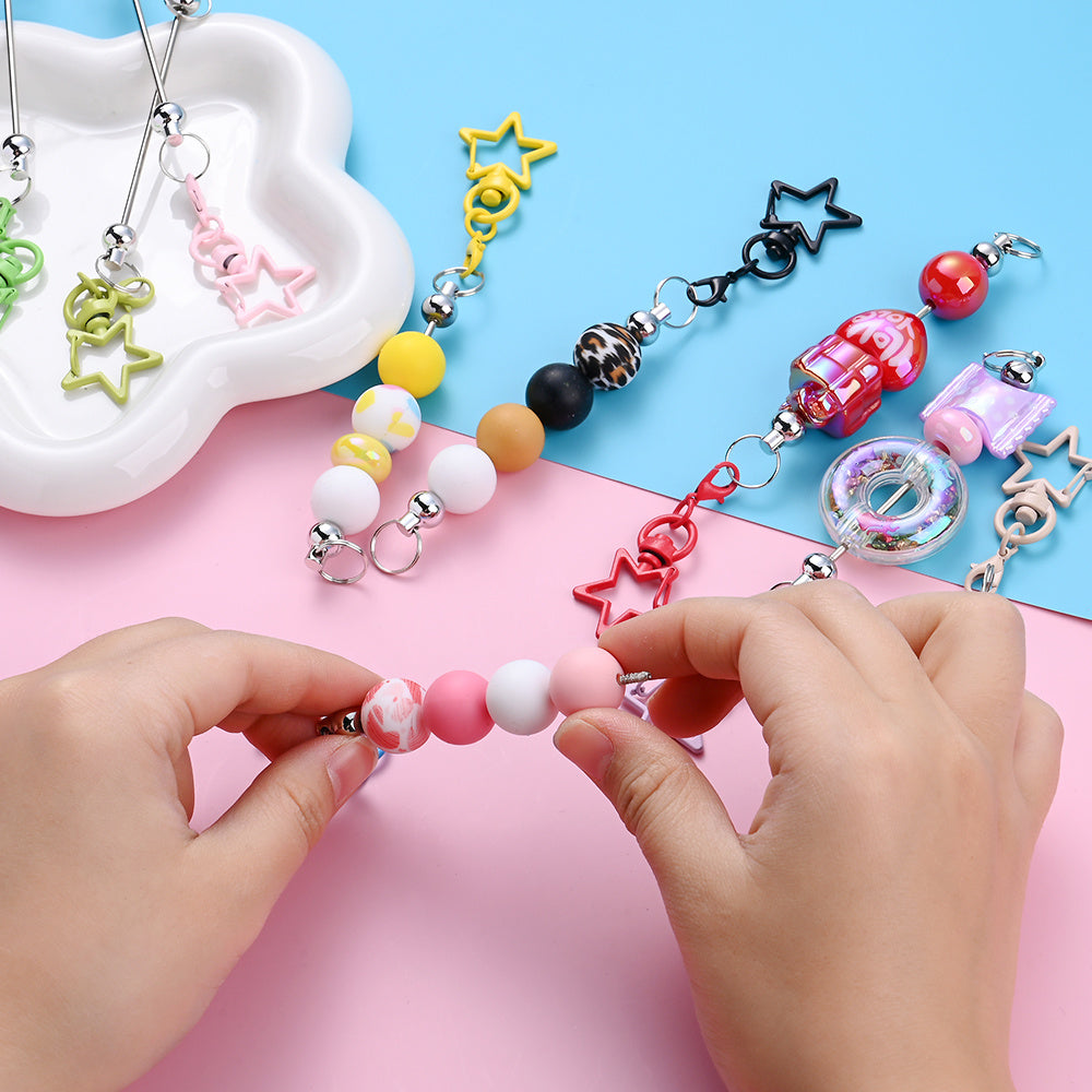 12PCS Star Lobster Clasp Beaded Keychain Set