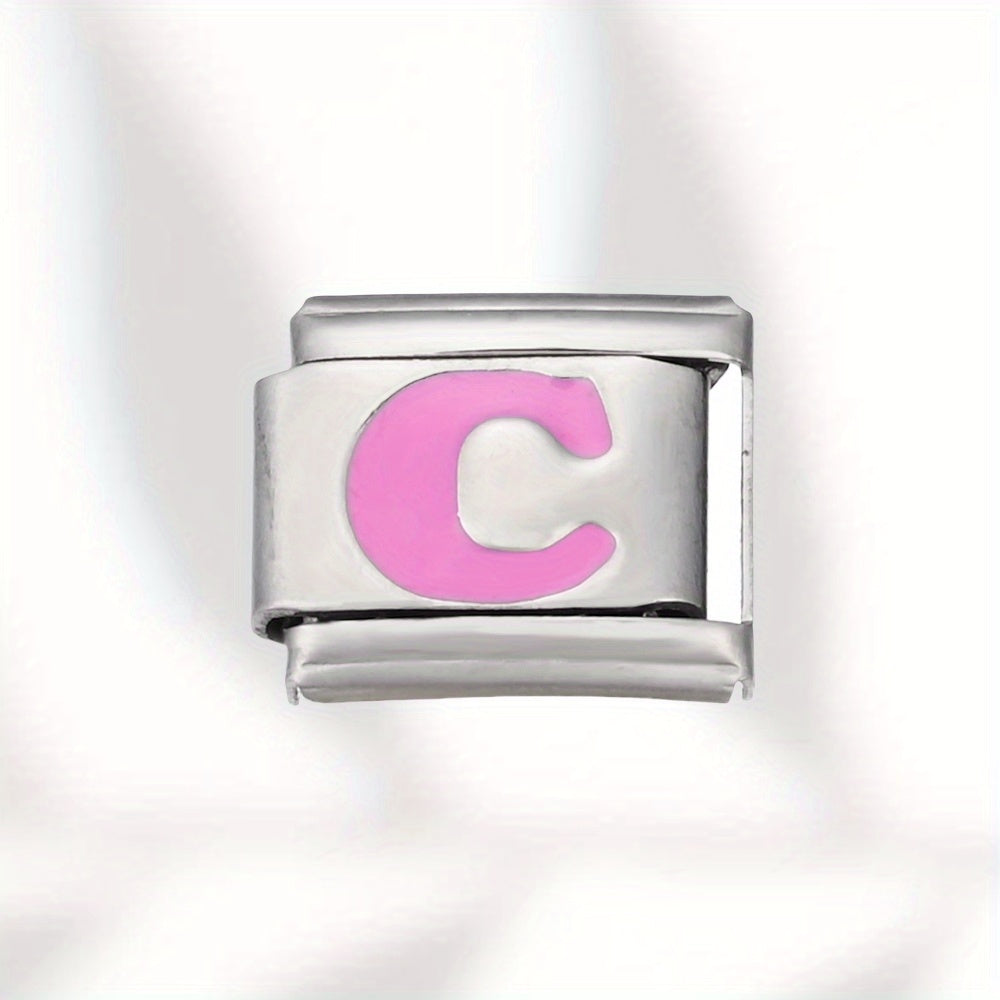 Pink Letter Stainless Steel Bead
