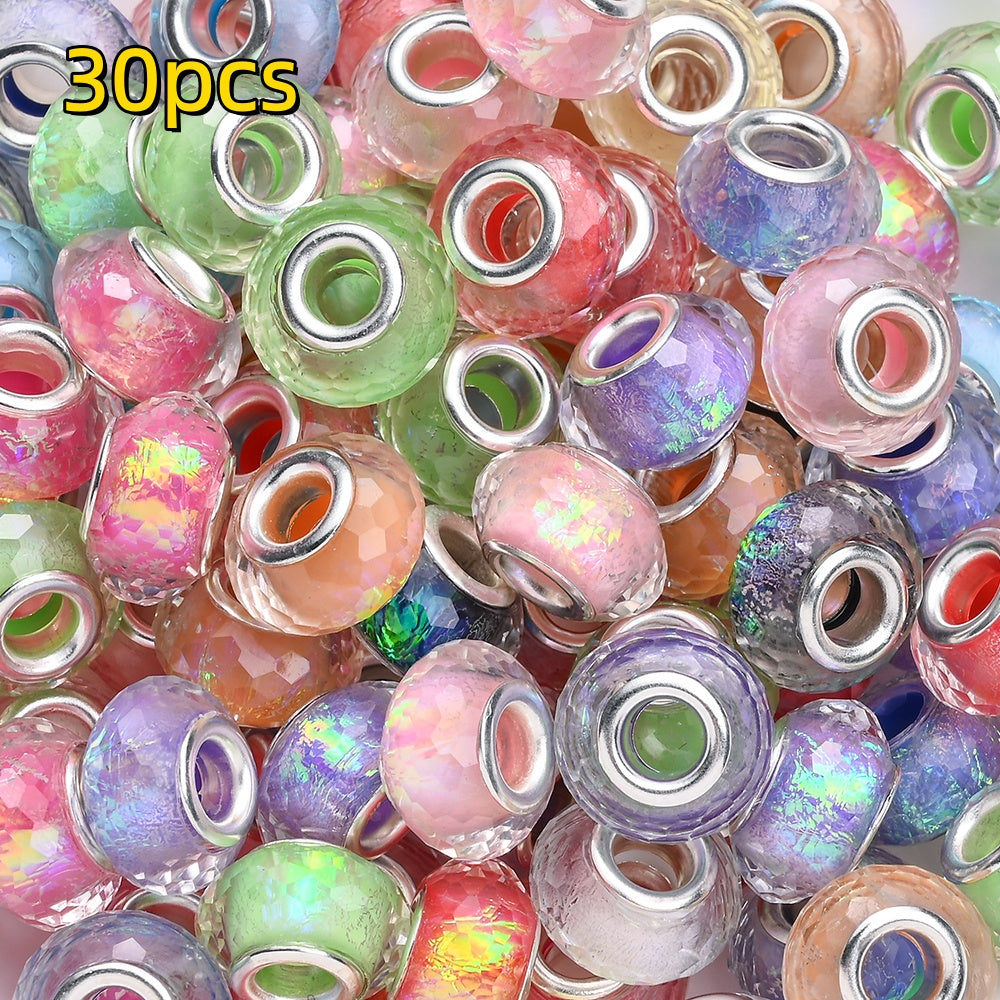 30pcs 9x14mm AB Color Faceted Acrylic Large Hole Beads