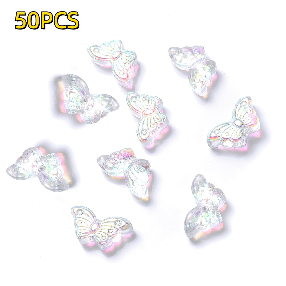 50pcs/set 8x15mm Colorful Transparent Butterfly Beads