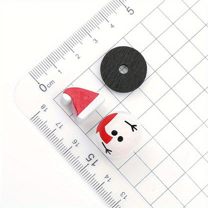 5pcs Christmas Snowman Wooden Round Beads
