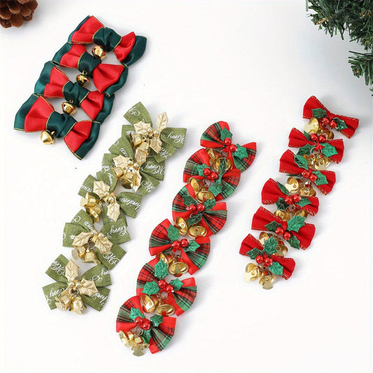 Christmas Double Bow Decorations with Bells