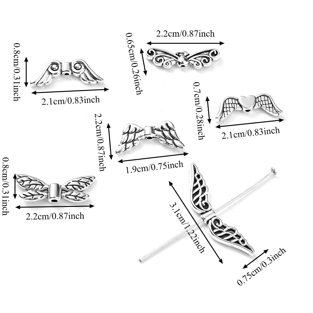 100-Piece Alloy Angel Wing Pendant Charms