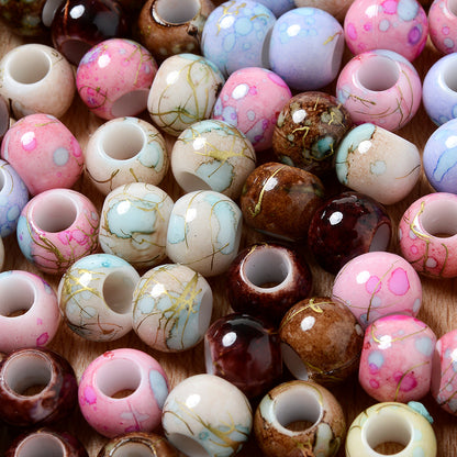 30pcs 10x8mm Multicolor Round Acrylic Dotted Beads