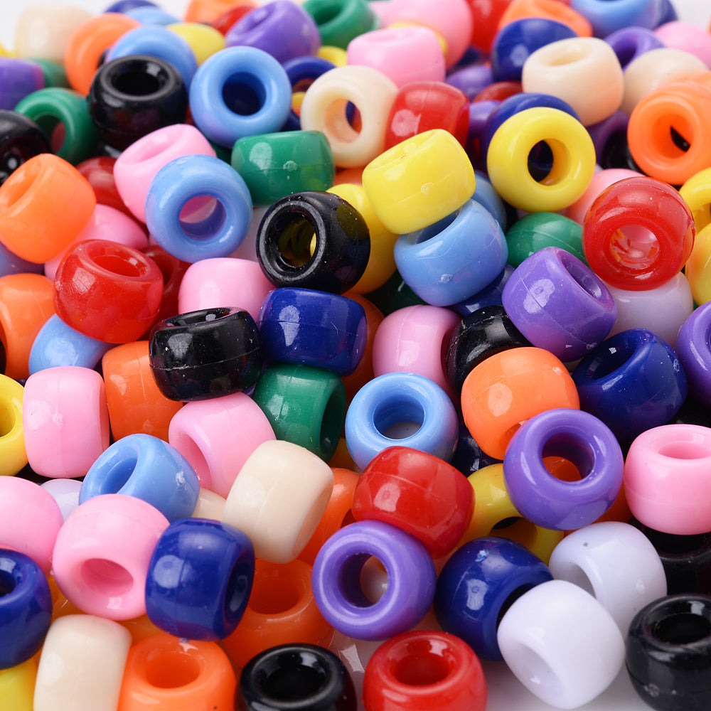100pcs 6x9mm Braided Large Hole Acrylic Pony Beads