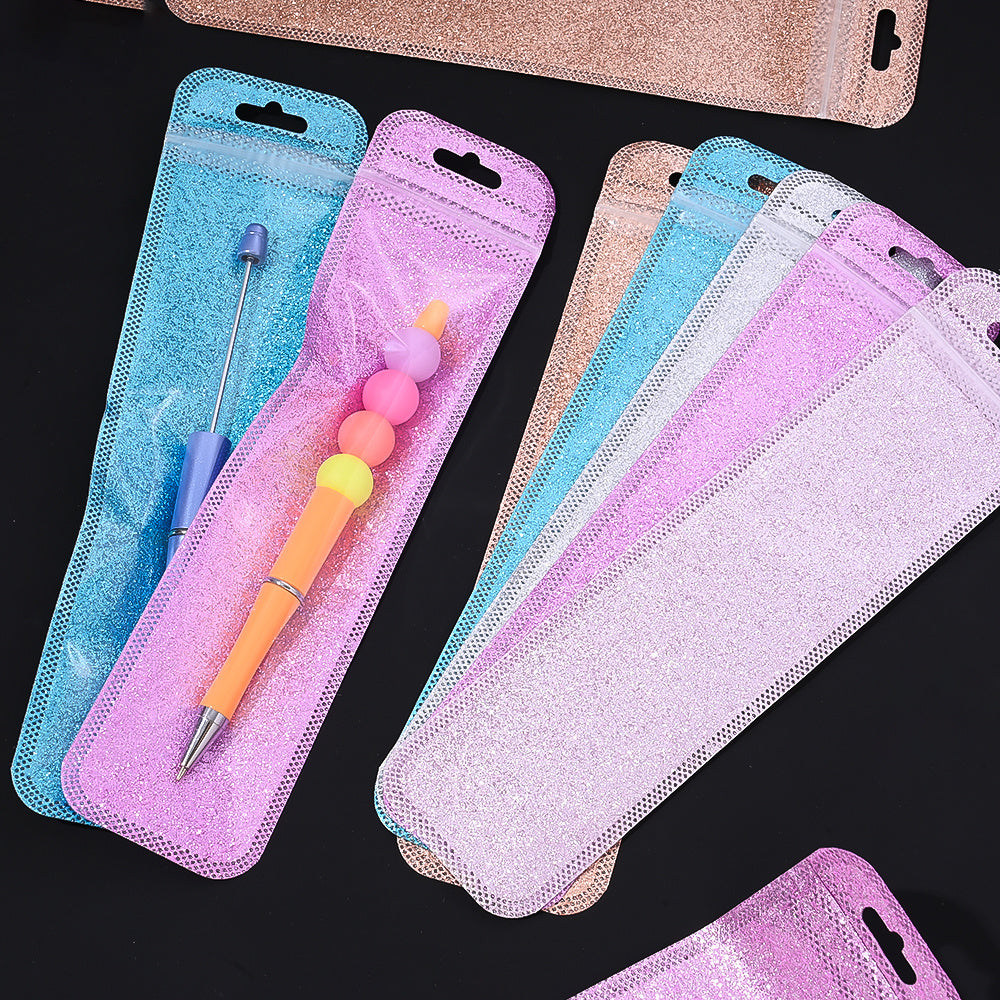 50-Piece 2.16x8.66 in Glitter Holographic Resealable Bags