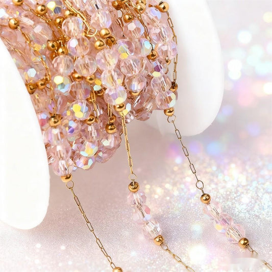 1m Colorful Shiny Pink Glass Bead Chain