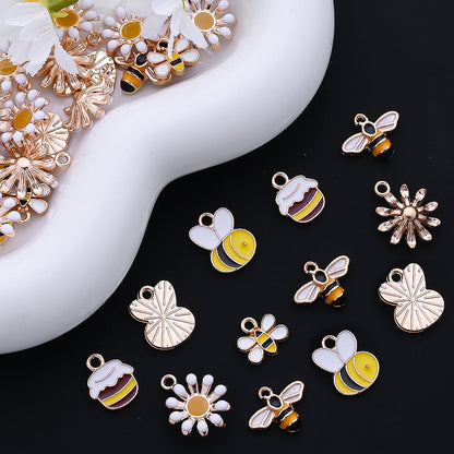 10PCS 9–16mm Yellow Enamel Honeybee Charm Set