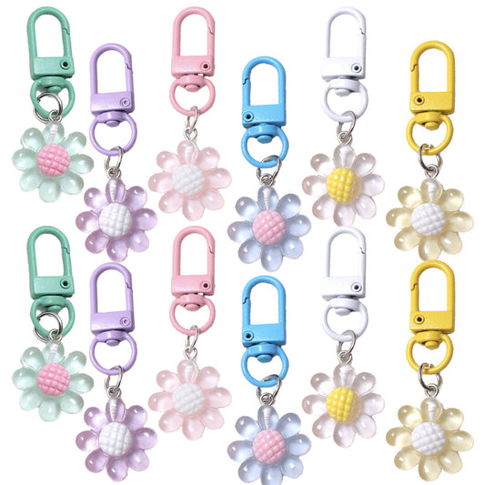 24PCS 2D Flat Sunflower Resin Mini Keychain Set