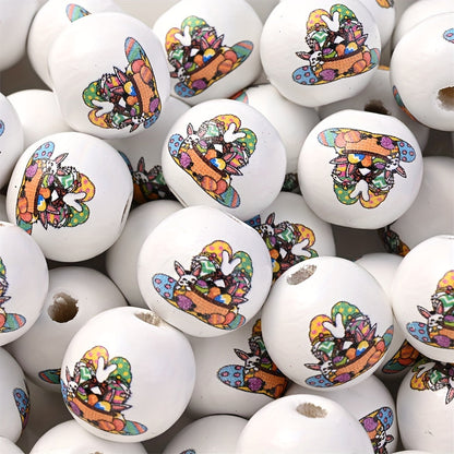 10PCS 16mm Happy Easter Wooden Bead Set