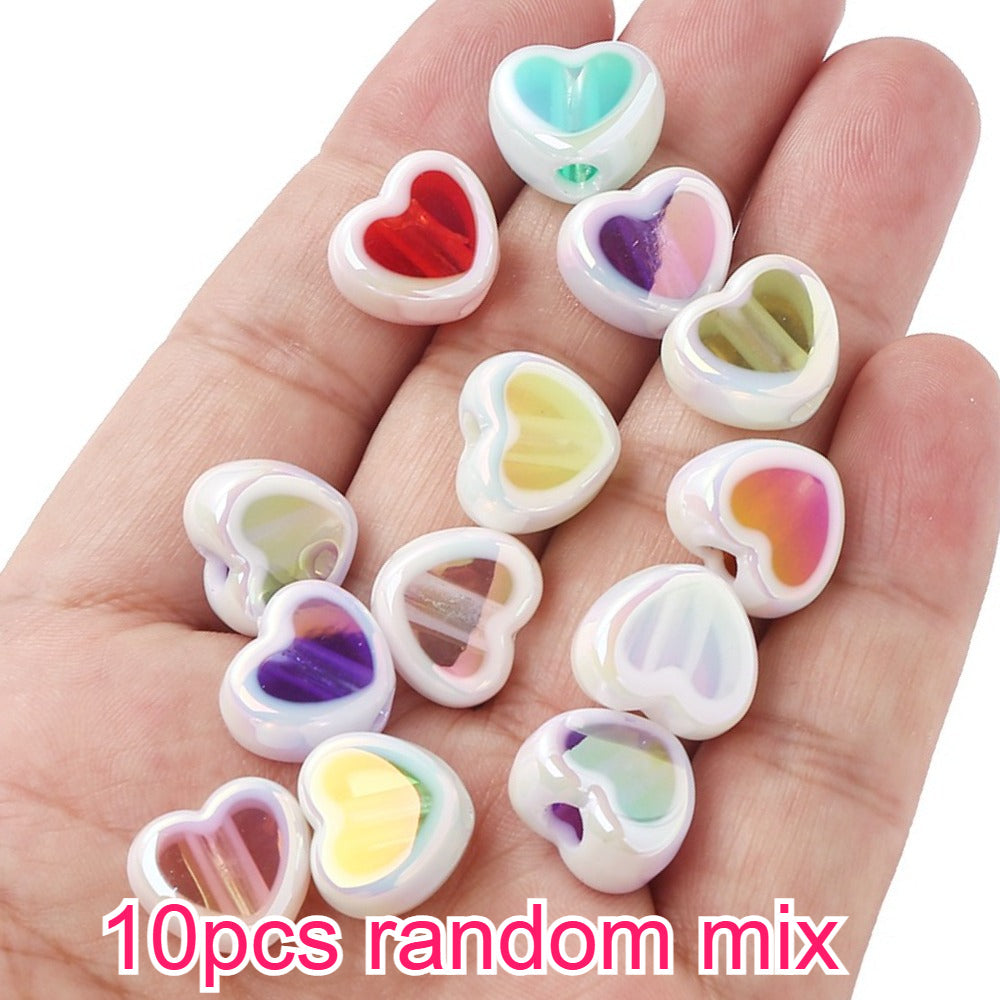 10PCS 12×15mm Sparkling Valentine's Day Heart Acrylic Bead Set