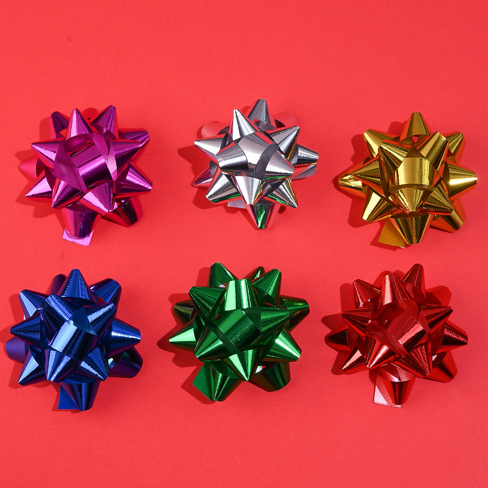 6PCS 5cm PET Christmas Star Ribbon Flower Decorations