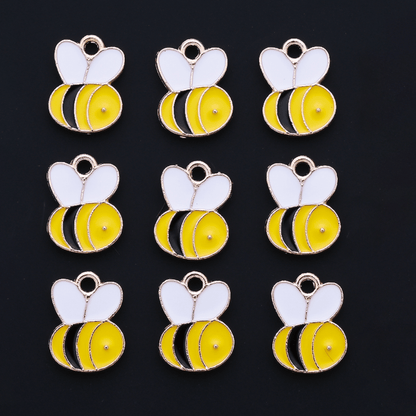 10PCS 9–16mm Yellow Enamel Honeybee Charm Set
