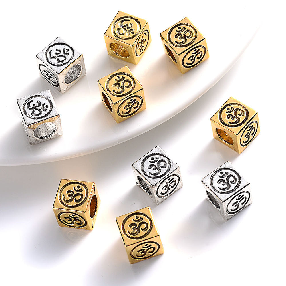 10pcs 7mm Retro Golden & Silvery Square Spacer Beads
