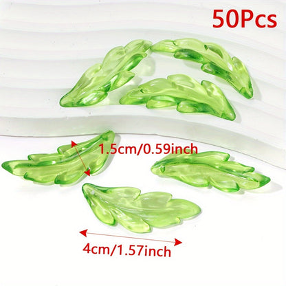 Clear Green Acrylic Leaf Beads and Charms
