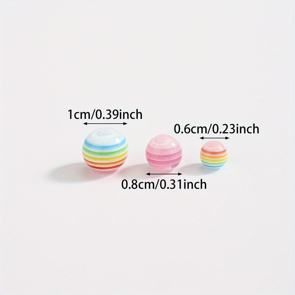 50pcs Rainbow Stripe Pattern Acrylic Round Beads