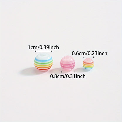 50pcs Rainbow Stripe Pattern Acrylic Round Beads