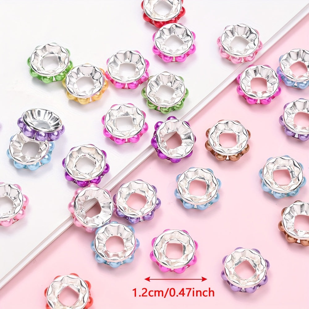 20PCS 12mm Round Acrylic & Rhinestone Spacer Bead Set