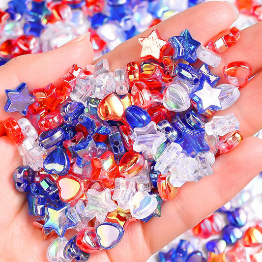 Patriotic Star Heart Acrylic Beads