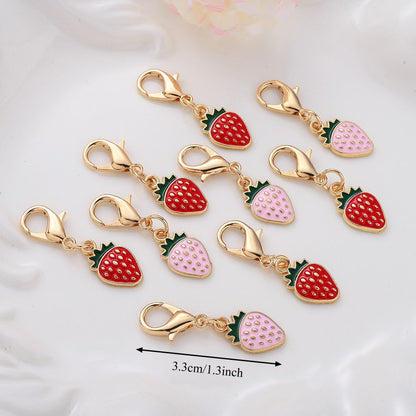 12PCS Red & Pink Strawberry Enamel Keychain Set