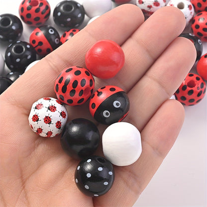 10PCS 16mm Animal Print Round Wooden Bead Set