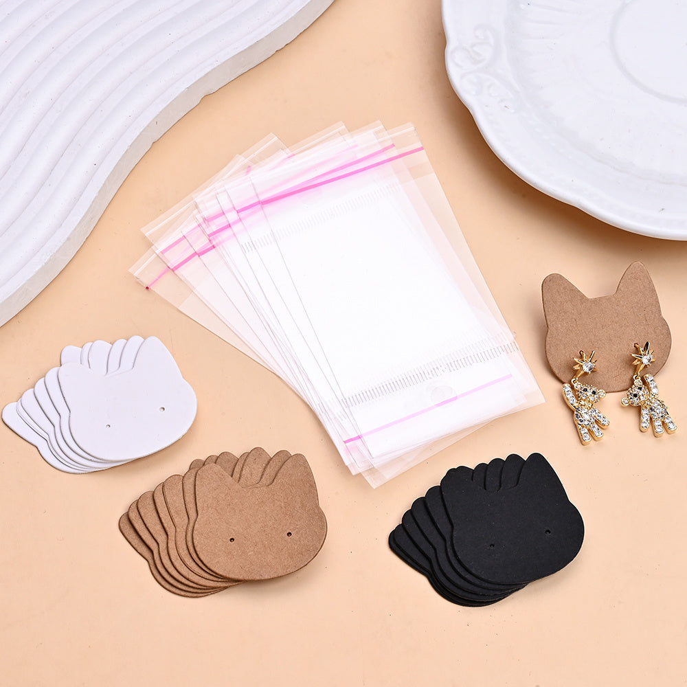 Colorful Cat Shape Jewelry Display Cards with Bags