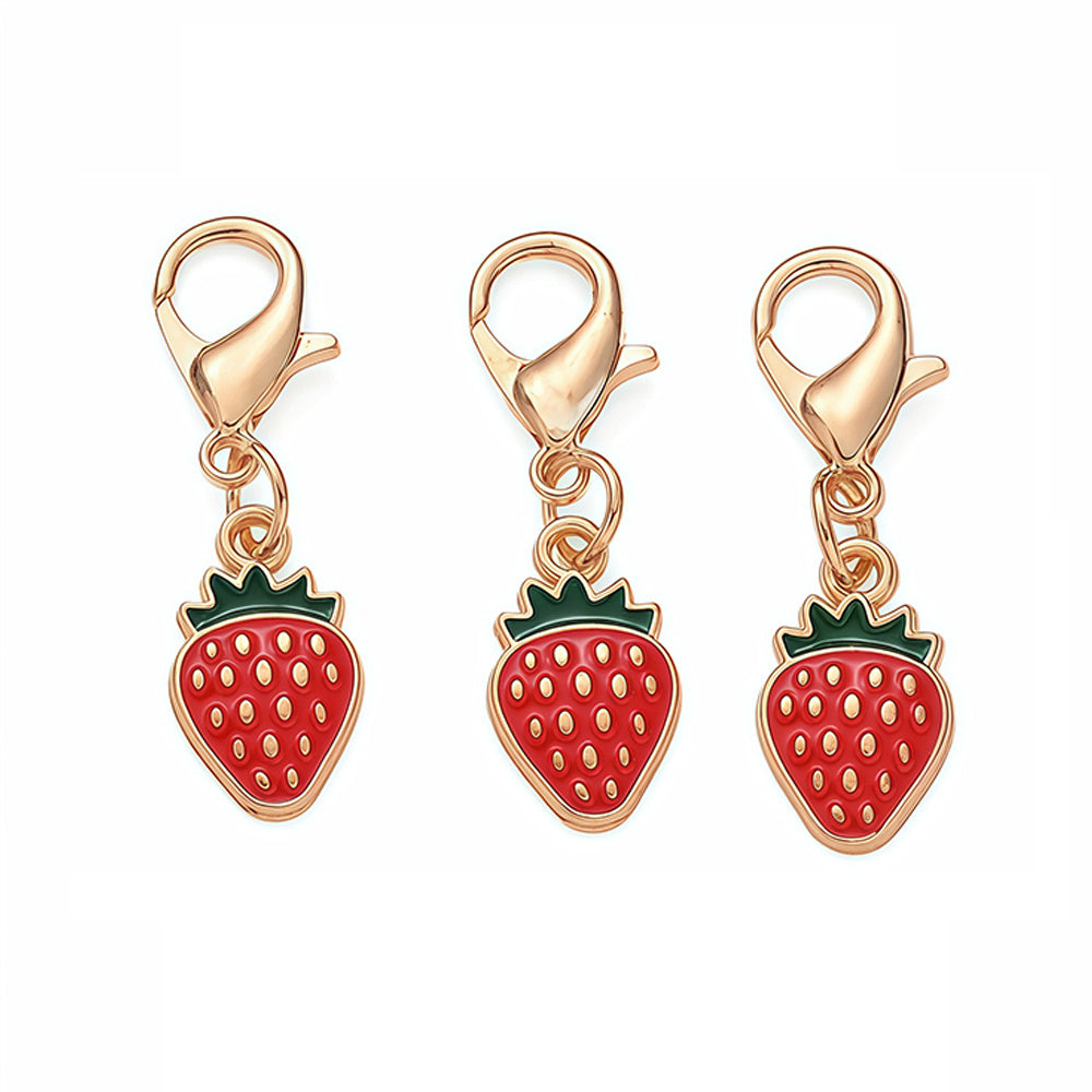 12PCS Red & Pink Strawberry Enamel Keychain Set