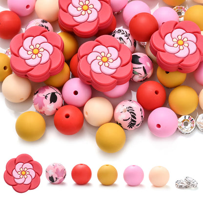 70pcs Flower Silicone Rhinestone Spacer Beads Set