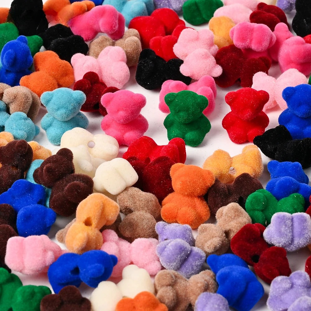 5pcs 15x18mm Resin Flocking Bear Beads