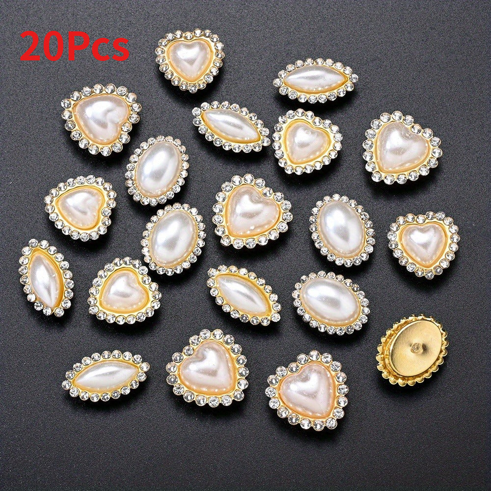White Heart and Teardrop Rhinestone Pearl Cabochons