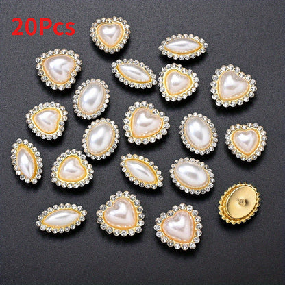 White Heart and Teardrop Rhinestone Pearl Cabochons