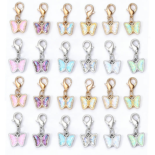 18PCS Multicolor Rhinestone Butterfly Mini Keychain Set