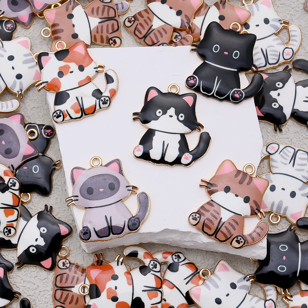 Enamel Cat Pendant Charms